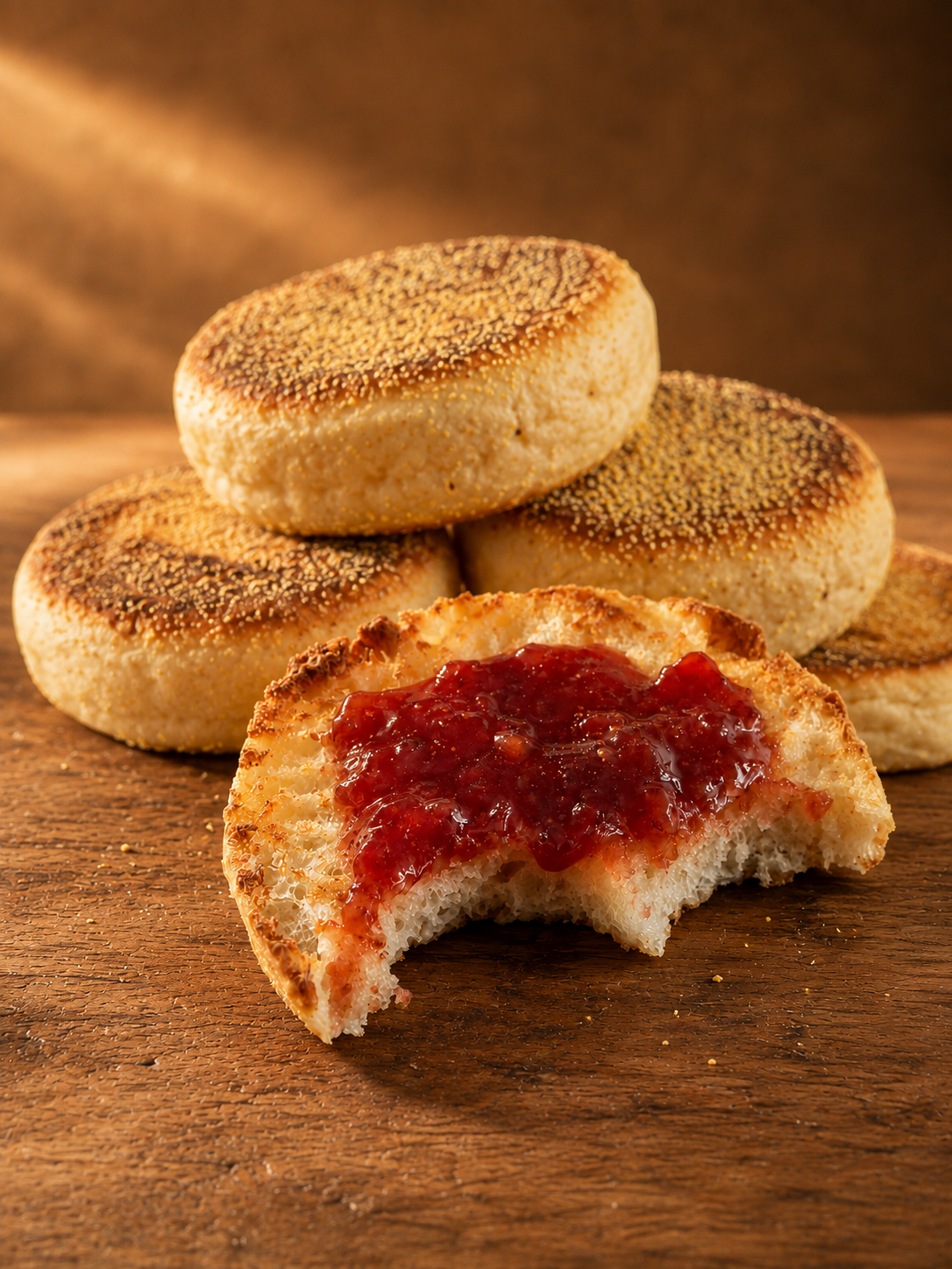 Sourdough English muffins with house-made jam